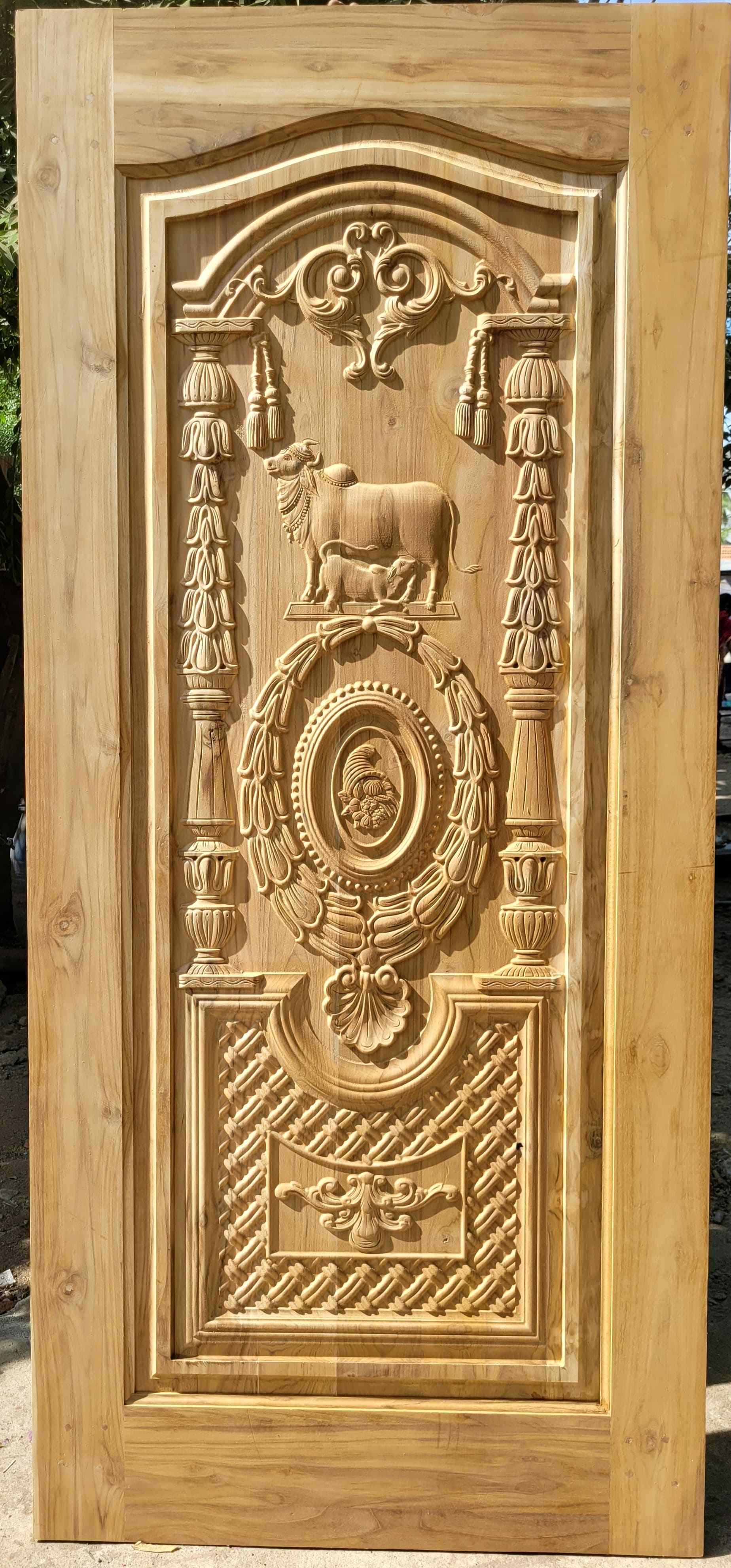Traditional Cow & Calf Carved Door
