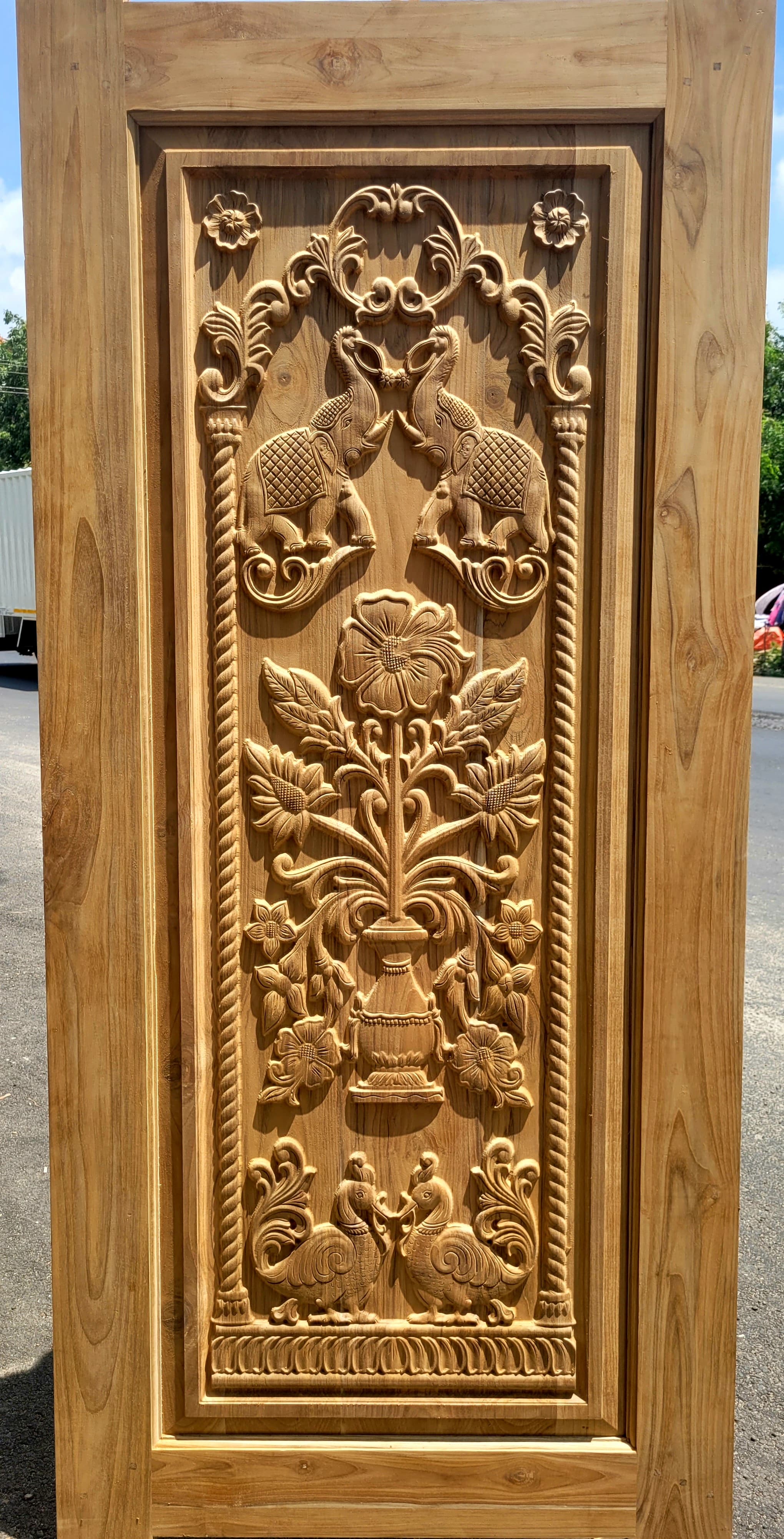 Elephant & Floral Vase Carved Door