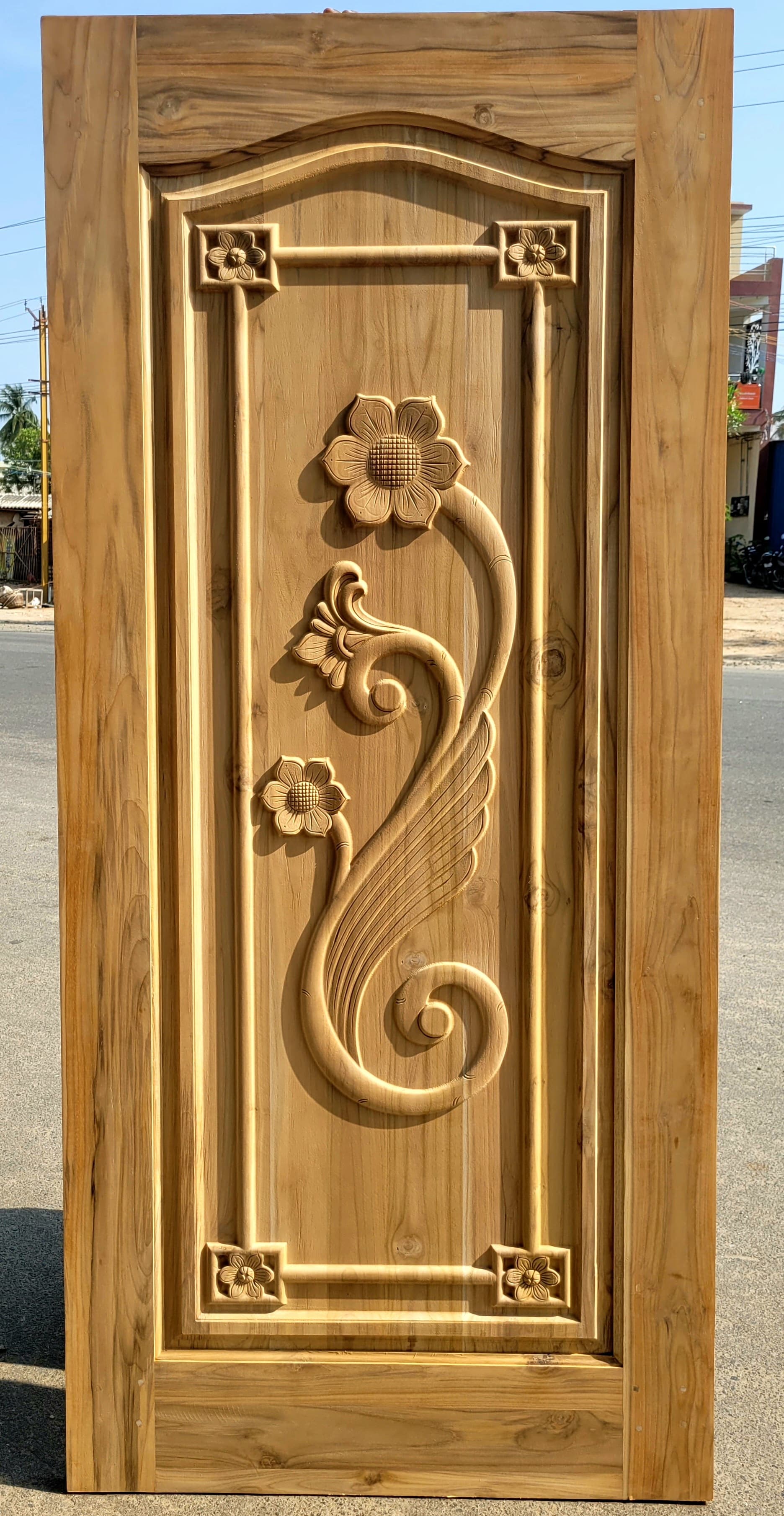 Elegant Floral Vine Carved Door