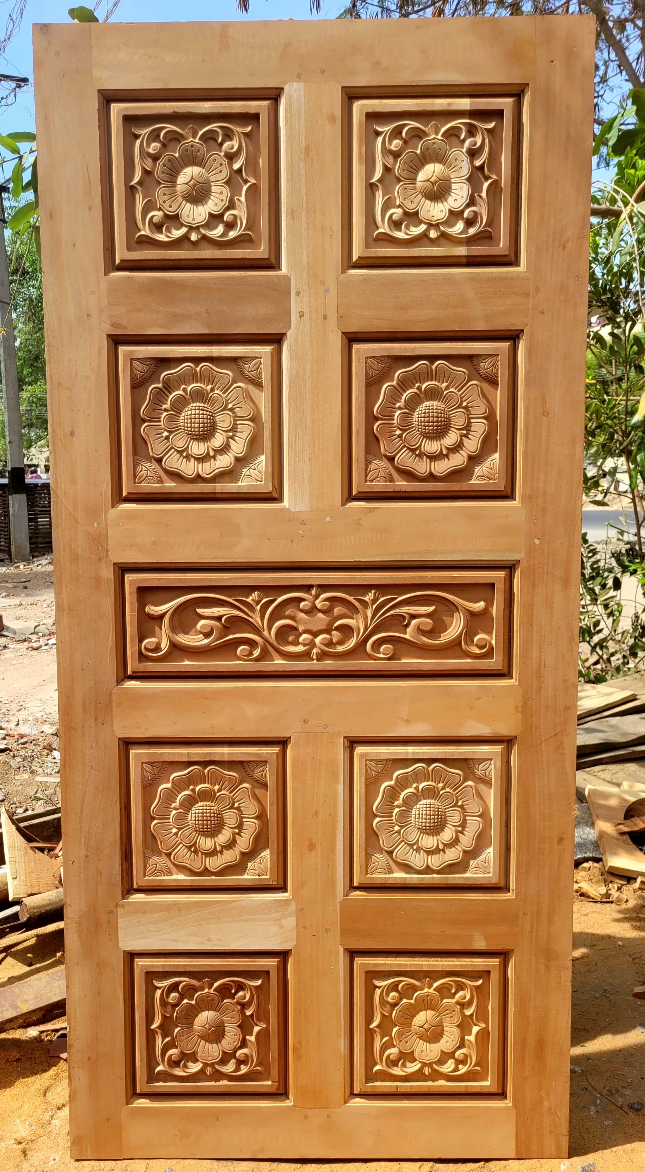 Multi-Panel Floral Carved Door