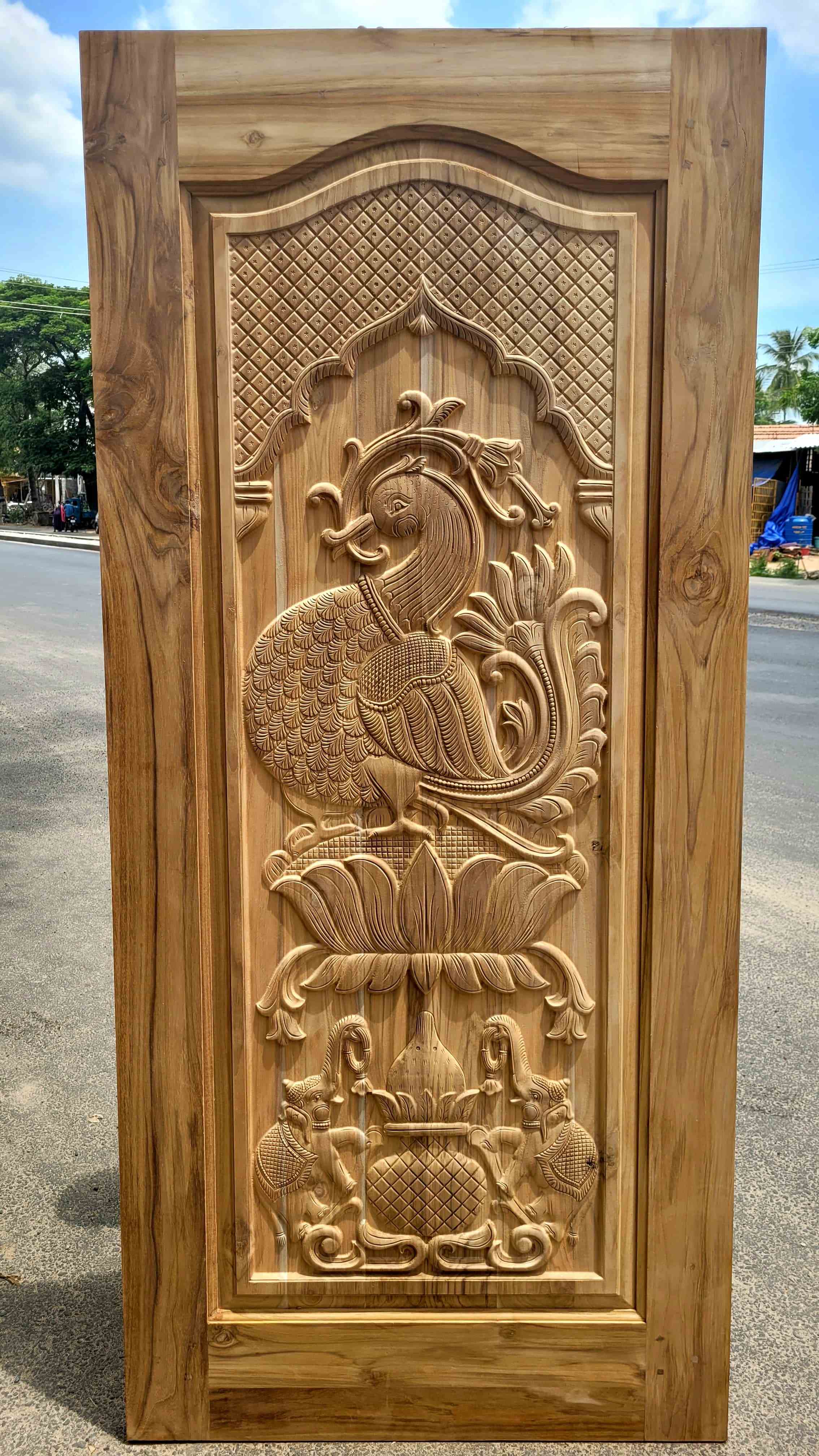 Elegant Peacock Carved Door